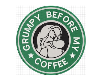 Design de bordado à máquina inspirado no Grumpy Starbucks.