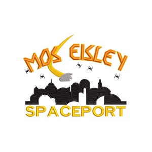 Mos Eisley Spaceport inspirierte Maschinenstickerei. Star Wars: Galaxy&#39;s Edge. Ausgefüllt und Appliziert