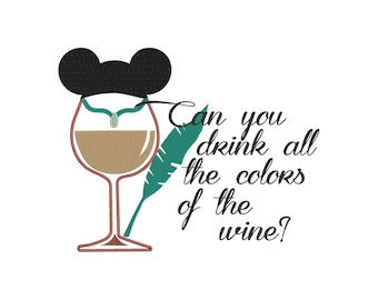 Princess Pocahontas Inspired Wine Glass Machine Embroidery Design Can you drink all the colors of the Wine?