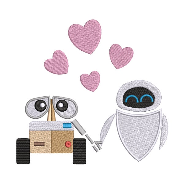 WALL-E and Eve Machine Embroidery Design.