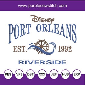 Port Orleans Riverside Resort Embroidery Design. Established 1992