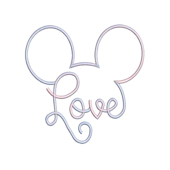 Mickey Ears Love Machine Embroidery Design. 