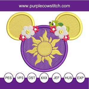 Mouse Ears Tangled Inspired Machine Embroidery File 5 sizes.