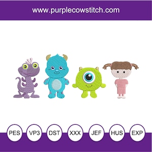 Baby Monsters Sully, Mike, Boo and Randall Machine Embroidery.
