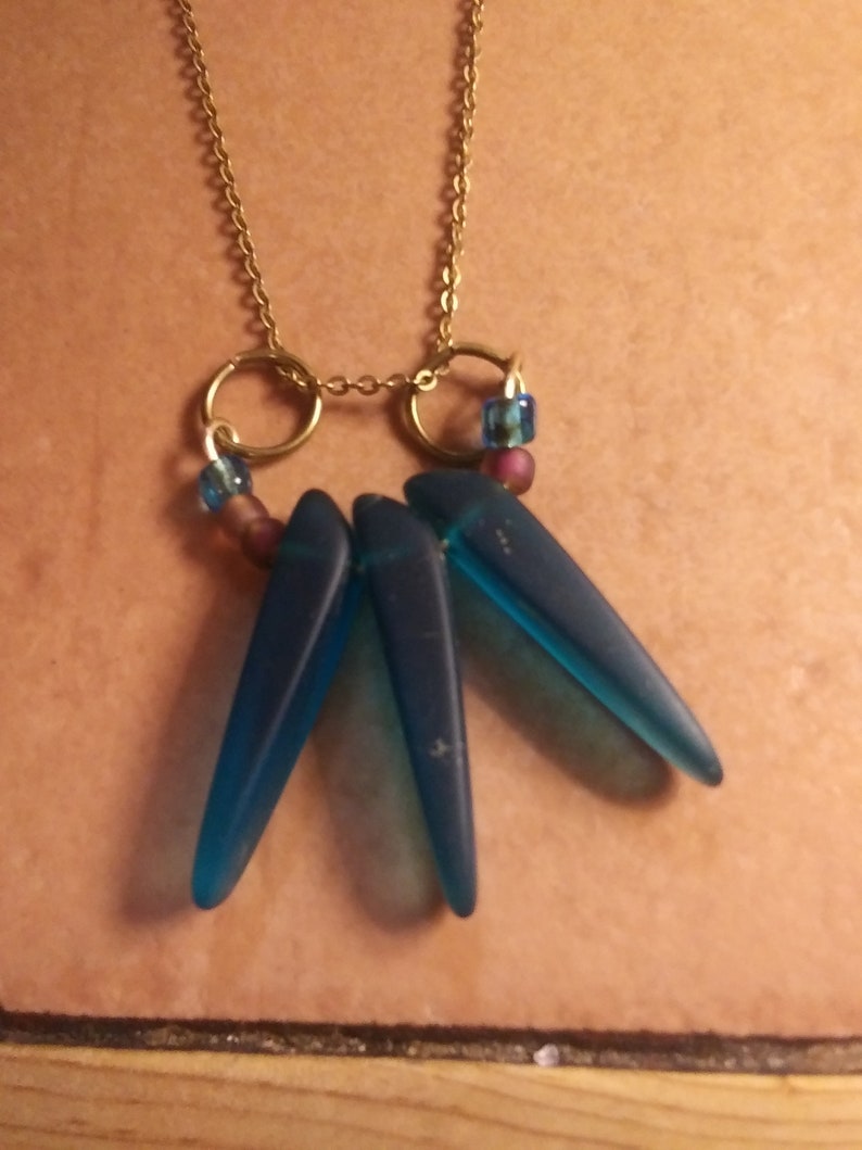 Gold Necklace with Dark Blue Sea Glass Beads Ready to Wear to the Beach The Sun Really Shines on this beautiful Blue Glass!