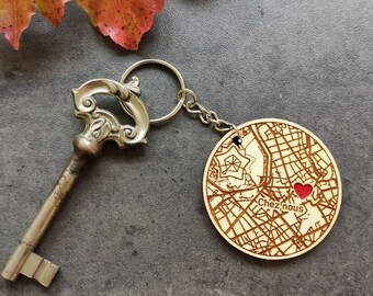 City map custom Key chain - round with simple border