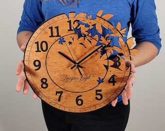 Wooden wall clock "Tempus fugit", wall pendulum, design clock, handmade clock, modern clock, living room wall wooden clock