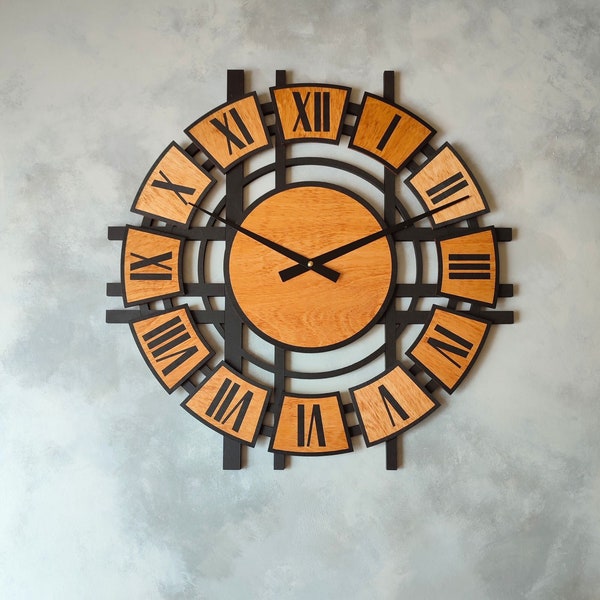 Horloge murale bois, horloge découpe laser, horloge murale design, horloge murale originale, horloge silencieuse, horloge géante