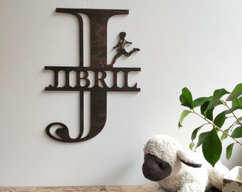 Wooden name sign to personalize/ initial letter / nursery girl or boy / birth or birthday gift / theme football