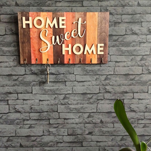 Porte clé mural personnalisé, Tableau accroche clés en bois, cadre porte clefs, décoration murale "home sweet home" personnalisée