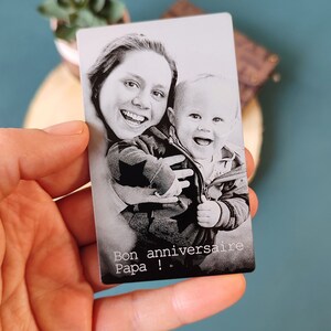 Carte en métal avec photo gravée, carte de portefeuille personnalisée avec photo, carte de visite en aluminium, souvenir photo, cadeau photo