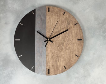 Horloge bois métal, horloge murale bois, pendule murale design, horloge minimaliste découpe laser, horloge originale, horloge industrielle