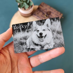 Carte en métal avec photo gravée, carte de portefeuille personnalisée avec photo, carte de visite en aluminium, photo animal favori