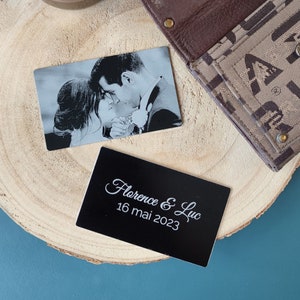 Carte en métal avec photo gravée, carte de portefeuille personnalisée avec photo, carte de visite en aluminium, photo couple mariage
