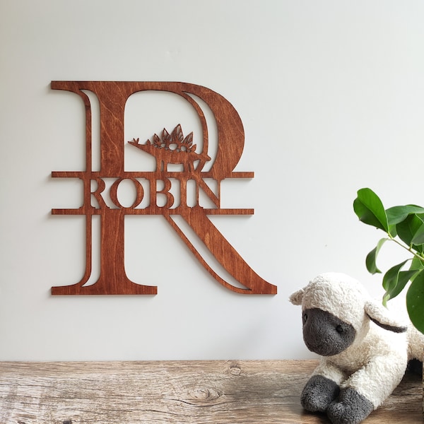 Personalized decor with baby name, theme dinosaur