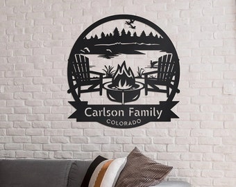 Outdoor Metallschild | Personalisiertes Lagerfeuer-Schild | Camper Dekor | Personalisierte Camping Geschenke Feuerstelle Schild Outdoor Decor Cabin Schild | Zeltplatz Schild