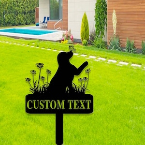 Custom Metal Pet Memorial Stake,Spring Dog with Butterfly & Flowers Grave Marker,Personalized Dog Loss Gift,Garden Stake for Loss of Pet