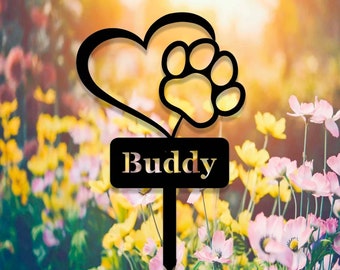 Custom Dog Memorial Stake with Heart and Paw,Metal Dog Garden Stake Sign,Personalized Dog Name Yard Stake,Metal Dog Pet Memorial Marker