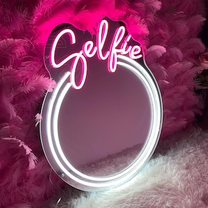Custom Selfie Mirror Neon Sign Y2k Mirror Neon Wall Art Girl's Room Decor Creative Birthday Gift for Her Beauty Salon Light Sign Pink Light