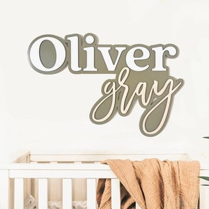 Signo de nombre de madera personalizado / Signo de nombre Boho / Signo de nombre de niña / Signo de cuna superior / Regalo de baby shower / Signo de nombre en capas / Signo de nombre de madera grande