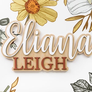 Signo de nombre de madera personalizado / Signo de nombre Boho / Signo de nombre de niña / Signo de cuna superior / Regalo de baby shower / Signo de nombre en capas / Signo de nombre de madera grande