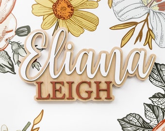 Custom wood name sign | Boho name sign | Girl Name Sign | Above crib sign | Baby shower gift | Layered Name Sign | Large wood name sign