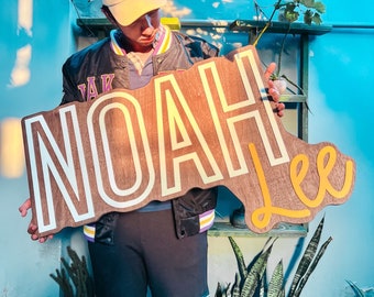 Custom wood name sign | Boho name sign | Girl Name Sign | Above crib sign | Baby shower gift | Layered Name Sign | Large wood name sign