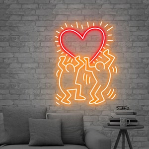 Keith Haring Love Art Neon Sign Handmade Neon Lights for Hair Beauty Salon Neon Business Sign, Modern neon sign Home Room Wall Decoration