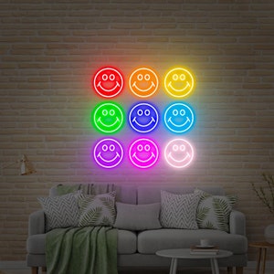 Smile Led Neon Light, Happy Face Neon Sign, Smile Neon Sign, Custom Neon Signs, Colorful Wall Art, Smile Face Home Wall Light Decor, Gift