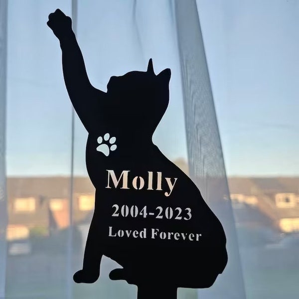 Plaque commémorative personnalisée pour chat sur pieu avec pieu Pierre tombale pour chat Cadeaux commémoratifs pour chat Pieu de jardin en métal