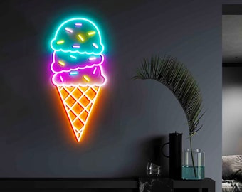 Letrero de neón de helado, letrero de ramen con impresión UV, letrero de neón para restaurante, luz de logotipo LED comercial, decoración de helado, letrero de neón para cafetería