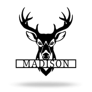 Personalized Family Name Deer Metal Sign, Housewarming Gift, Metal Monogram Sign, Family Name Sign, Metal Wall Art, Birthday Gift for him