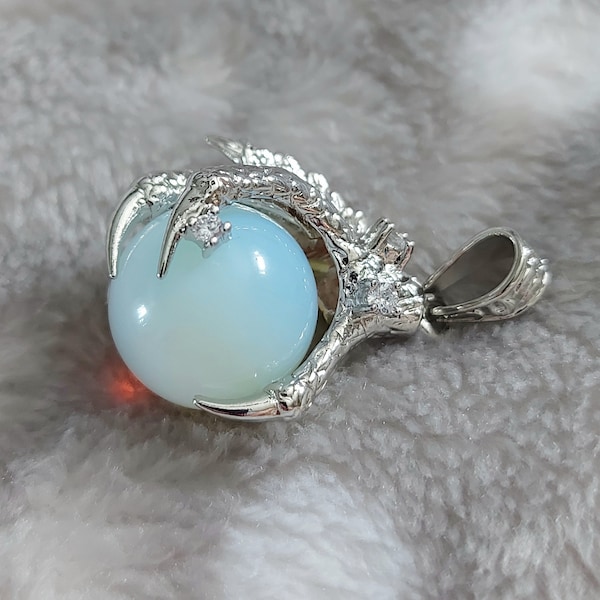 Boule de cristal d'opale d'opale saisie de griffe de dragon avec collier en argent sterling/pendentif en cristal d'opale d'opalite/collier de pierres précieuses/griffe de dragon