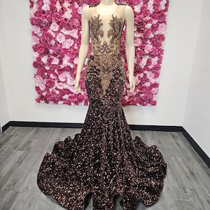 Brown Prom Dress, African Mermaid Dress, Diamond Dress, Special Occasion Dresses,  Handmade Haute Couture Gown, Luxe Dress, Evening Gown