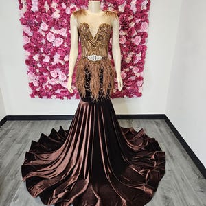Brown Prom Dress, African Mermaid Dress, Diamond Dress, Special Occasion Dresses,  Handmade Haute Couture Gown, Luxe Dress, Evening Gown