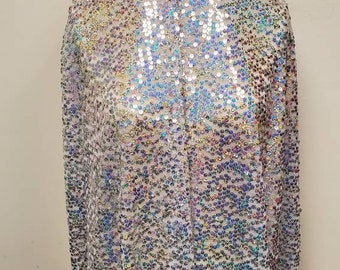 Tela de lentejuelas de holograma iridiscente en malla, lentejuelas de 4 mm, lentejuelas de brillo para vestido, tela de lentejuelas cortada a medida, lote de 2 yardas, sin corte, lentejuelas de plata