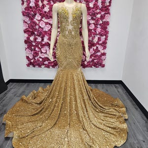 Gold Prom Dress, African Mermaid Dress, Diamond Dress, Special Occasion Dresses,  Handmade Haute Couture Gown, Luxe Dress, Evening Gown
