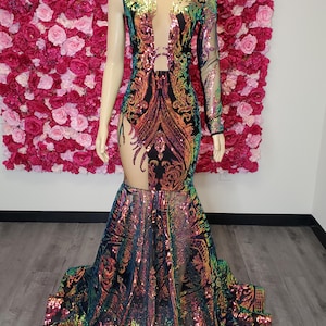 Iridescent Sequin Prom Dress, African Mermaid Dress, Special Occasion Dresses,  Handmade Haute Couture Gown, Luxe Dress, Evening Gown