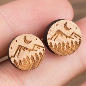 Round Wooden Stud Earrings