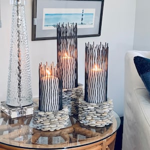 Pillar Candle Holders - Set of Three - One-of-a-Kind Multi-Colored Stone Candleholders