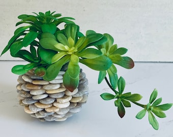 Handmade Indoor Stone Orb with Artificial Succulents – Unique Home Decor