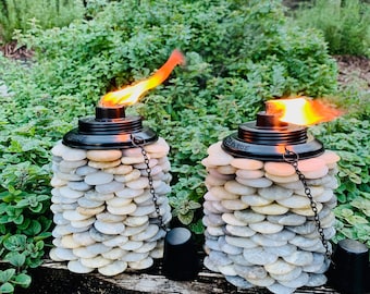 Stone Torches-Outdoor Garden or Deck Decorative One-of-a-Kind Multi-Colored Torches