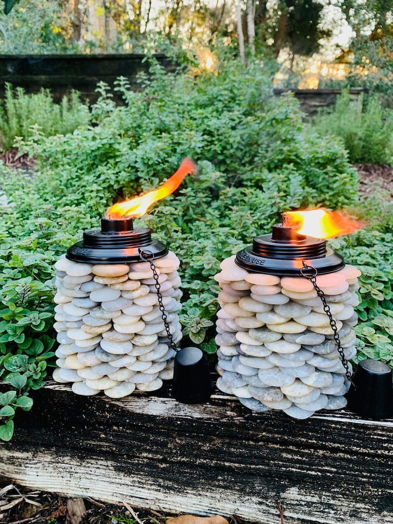 Stone Torches-Outdoor Garden or Deck Decorative One-of-a-Kind Multi-Colored Torches image 1