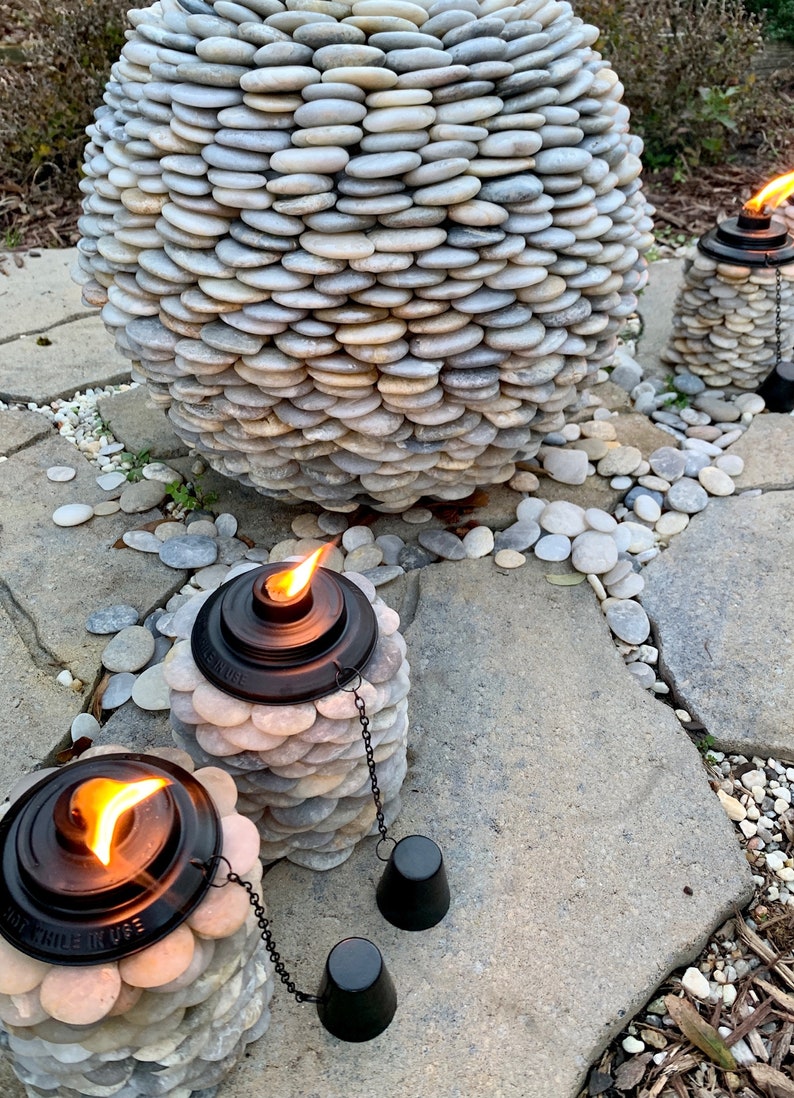Stone Torches-Outdoor Garden or Deck Decorative One-of-a-Kind Multi-Colored Torches image 7