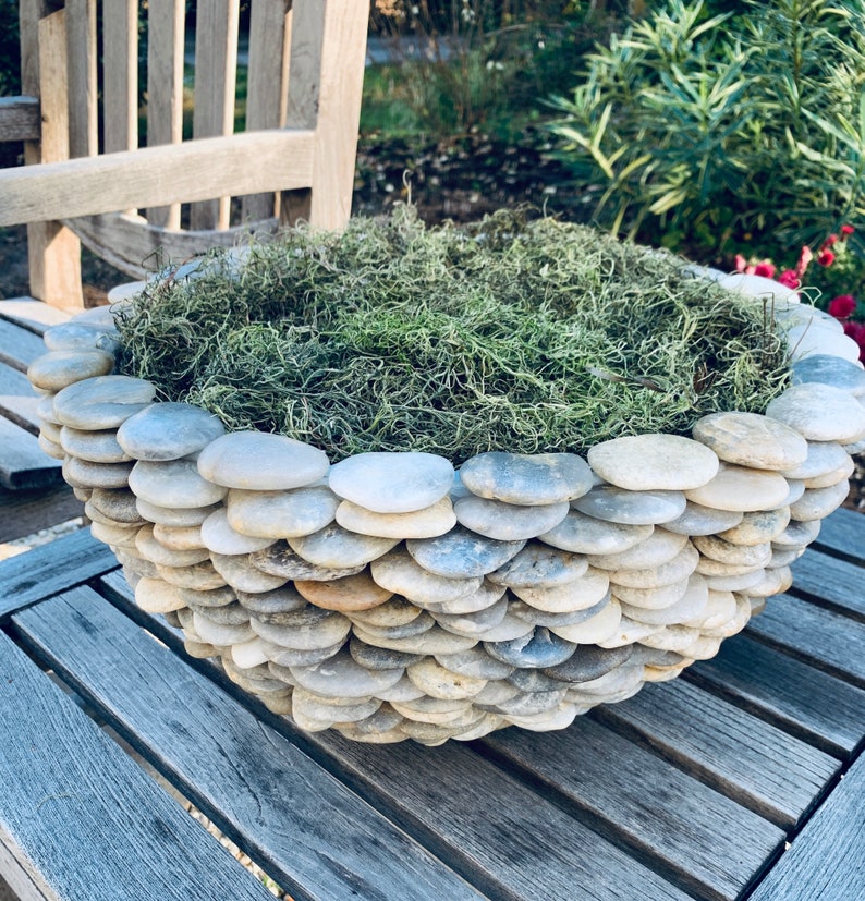 Large Rocks Planters Large Stone Planter – Handmade Outdoor or Indoor Garden Pot, Natural ...