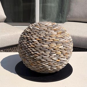 Medium Stone Garden Orb Sculpture – Handmade Outdoor Sphere Yard Art, Natural Landscape Decor