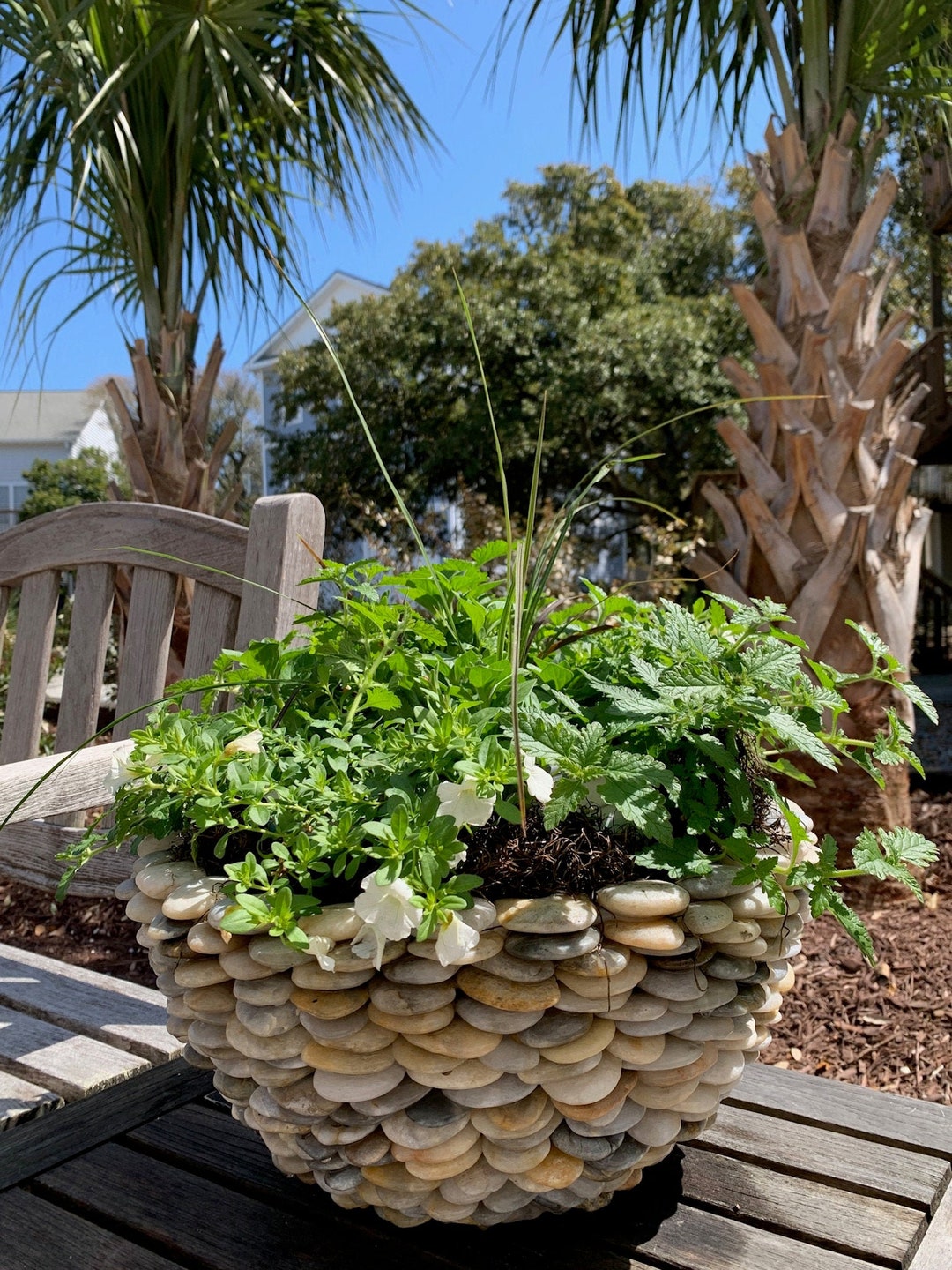 Large Stone Planter Handmade Outdoor Or Indoor Garden Pot Natural 