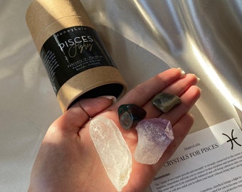 Pisces Crystal Kit – Moonstone, Amethyst, Bloodstone, Clear Quartz (Gift Box)