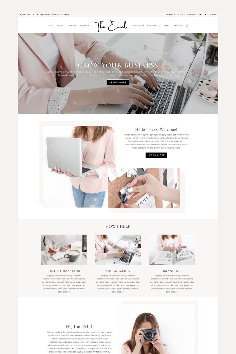 Business Wordpress Theme-Portfolio Website-Virtual Assistant Website-Feminine Wordpress Theme-Divi Child Theme-Blog Theme-Responsive Design 