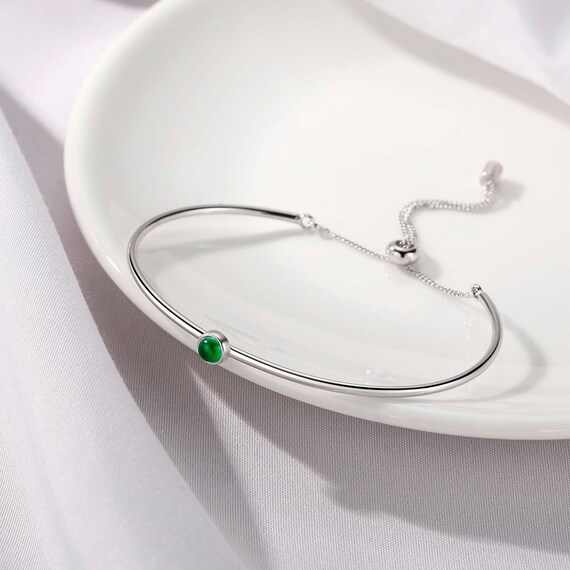 Jade Silver Bangle Bracelet Jade Sterling Silver Bracelet Women